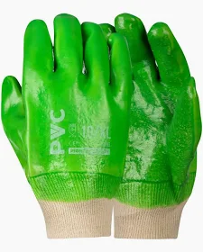 PVC GREEN SANDY FINISH KNIT WRIST GLOVES