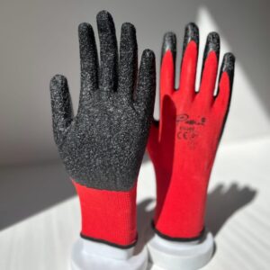 RED NYLON WITH BLACK LATEX CRINKLE GLOVES