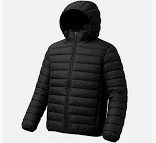 BLACK PUFFER JACKET WITH HOOD SIZE 2XL